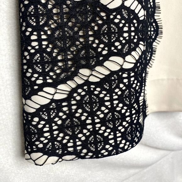 Diane Von Furstenberg Fit & Flare Daniella Lace Panel Mini Dress Cream Black 4 - Picture 8 of 16